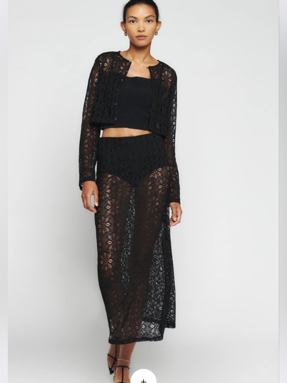 REFORMATION Black Crochet Lace Midi Skirt, size M - Picture 10 of 11